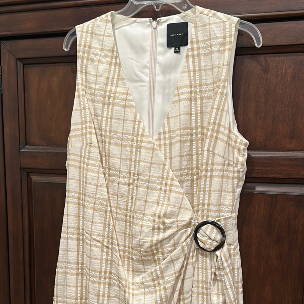 Alex Marie Tan Cream Ruched Wrap Sheath Dress